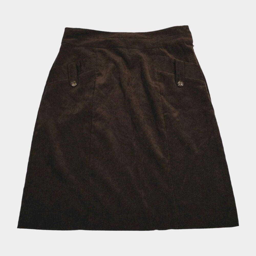 Christopher Banks Dark Brown Tab Pocket Corduroy Skirt 10 Knee Length Academia